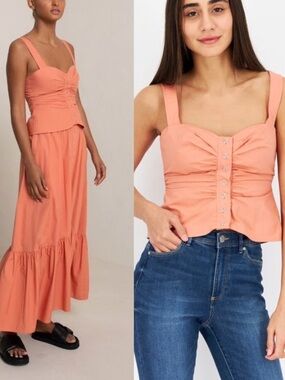 NWT A.L.C. Lilah Button Down Ruched Sweetheart Sleeveless Tank Apricot Brandy